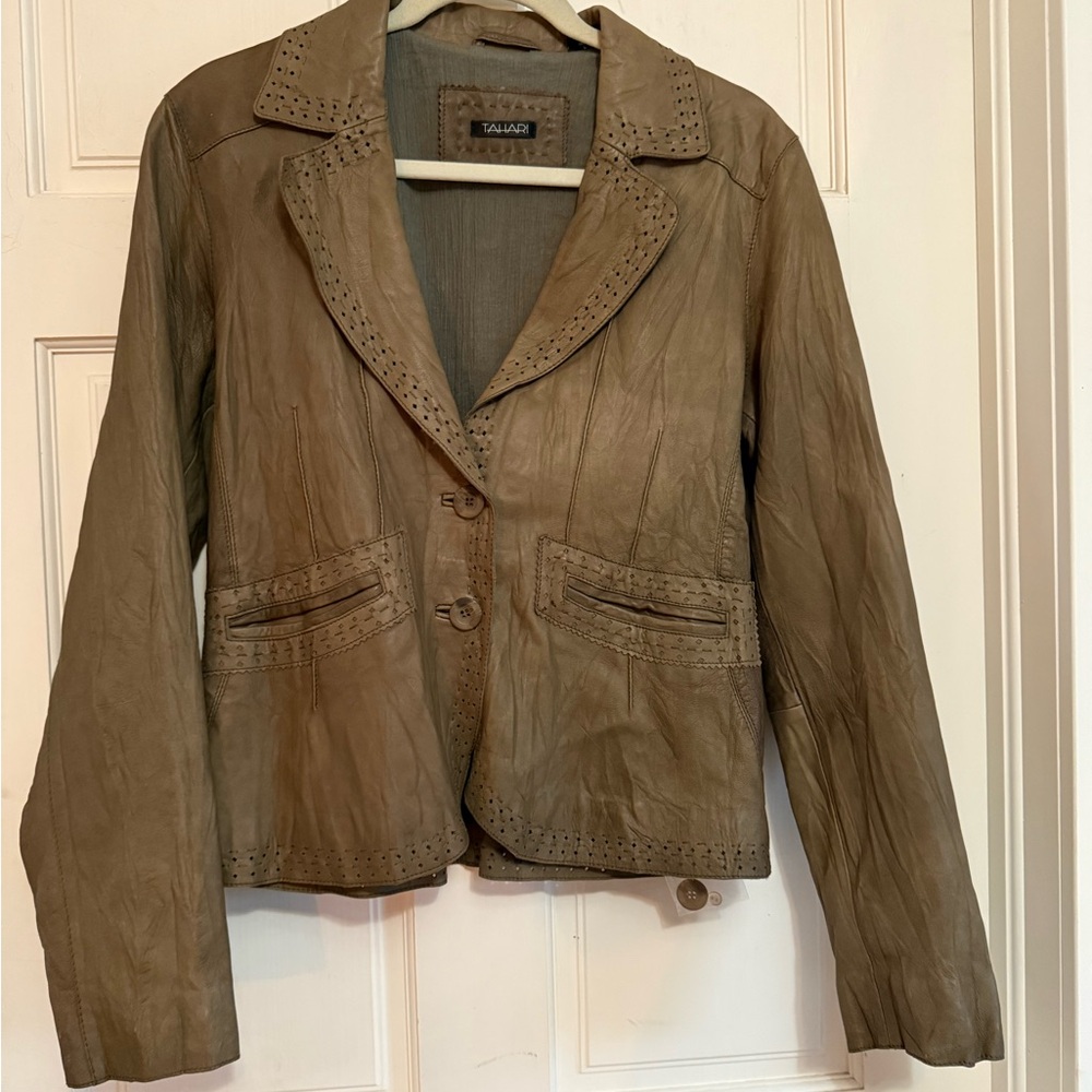 Tahari Olive Green Leather Blazer